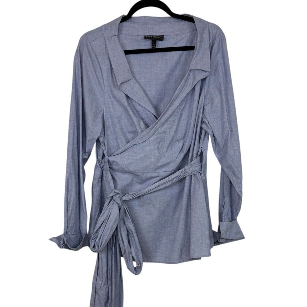 Lane Bryant Blue wrap Long sleeve Blouse with large tie Plus Size 20